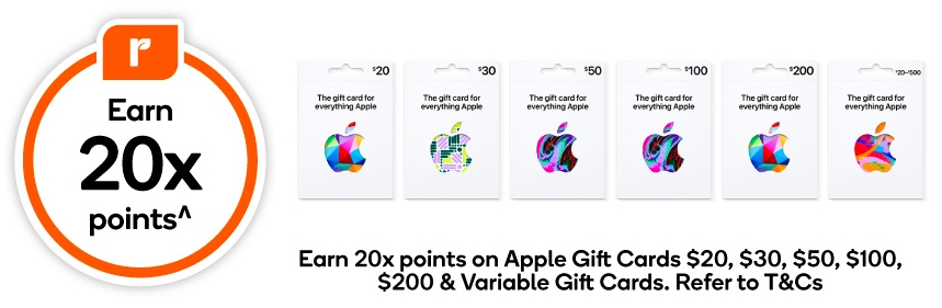 购买Apple Gift Card礼品卡，得20倍Everyday Rewards积分！@ Woolworths