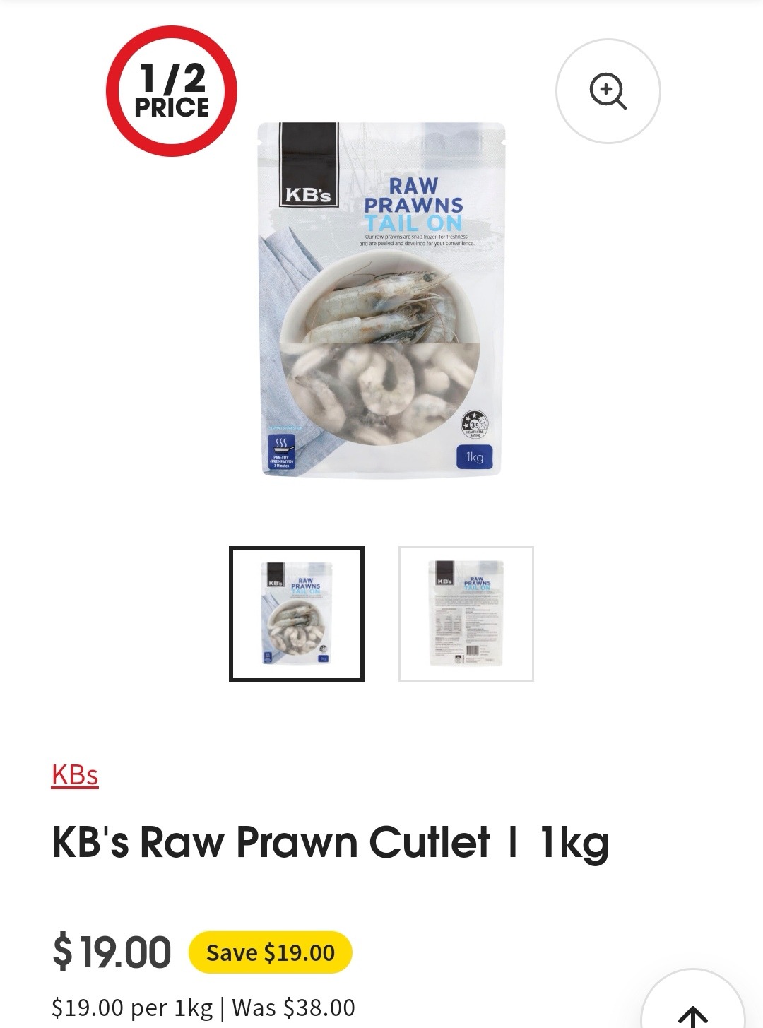 KB's冷冻虾子半价！1kg, $19！@ Coles