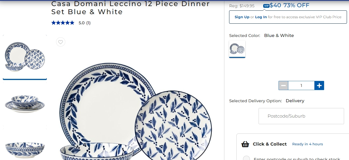Casa Domani Leccino 12件套蓝白橄榄叶图案餐具，73%折扣，会员价$40！@ Spotlight