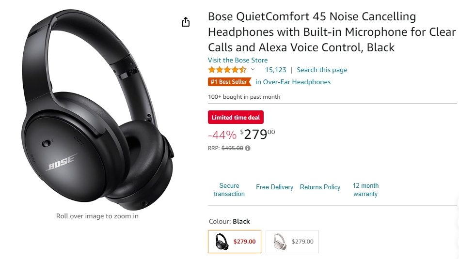 Bose QuietComfort 45降噪耳机44%折扣，现价$279！@ Amazon