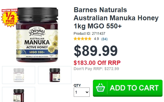 Barnes麦卢卡1kg MGO 550+天然蜂蜜，67%折扣，现价$89.99！@ Chemist Warehouse