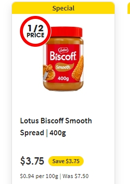 Lotus Biscoff丝滑饼干酱料半价！现价$3.75！@ Coles