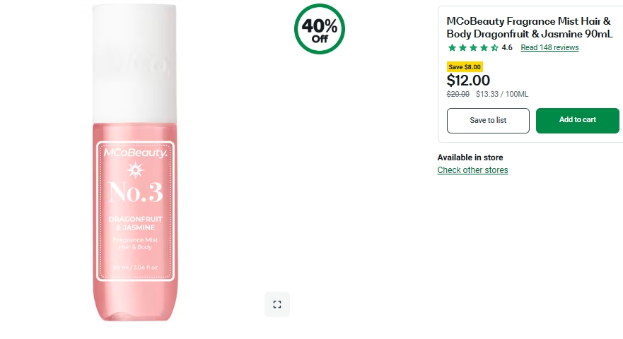 MCoBeauty 火龙果和茉莉花香体露特价！40%折扣！现价$12.0！@ Woolworths