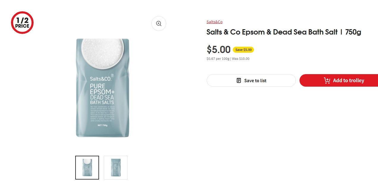 Salts & Co死海浴盐盒装半价！750g，现价$5.00！@ Coles