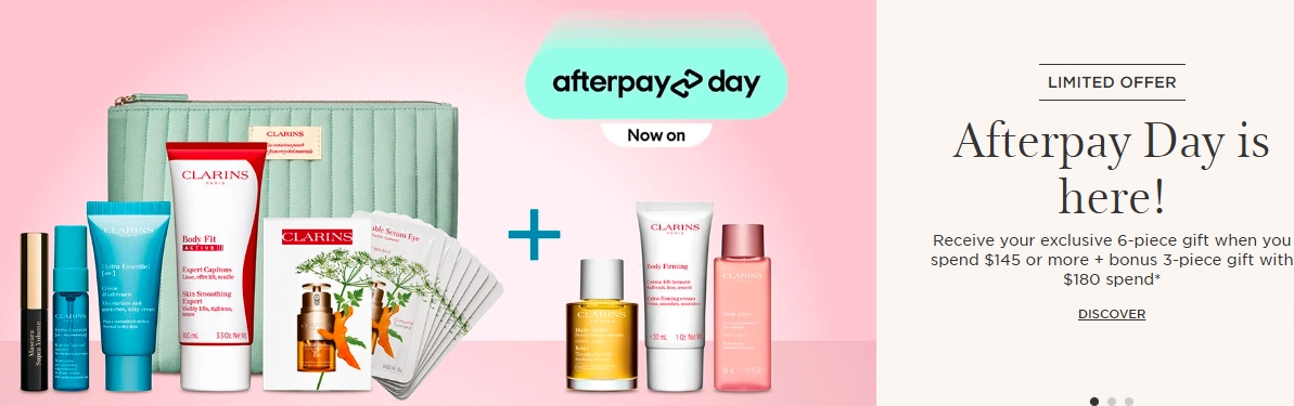 娇韵诗官网AfterPay Day活动：消费达标，最高赠9件礼品！@ Clarins
