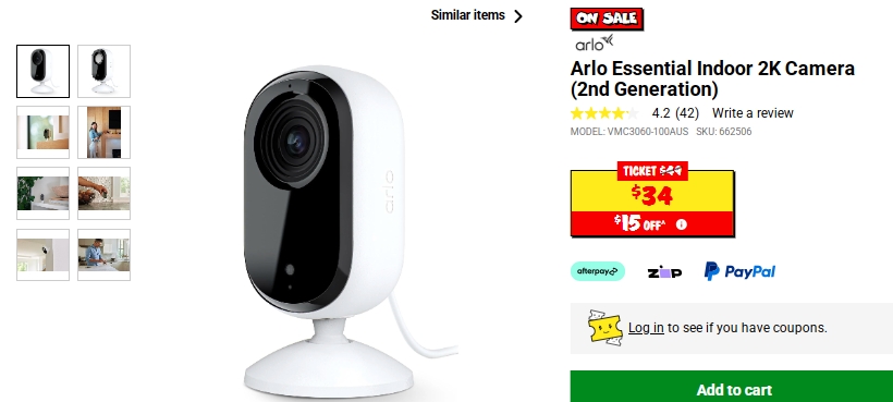 Arlo 室内2K摄像头促销！ 现价$34，省$15！@ JB Hi-Fi