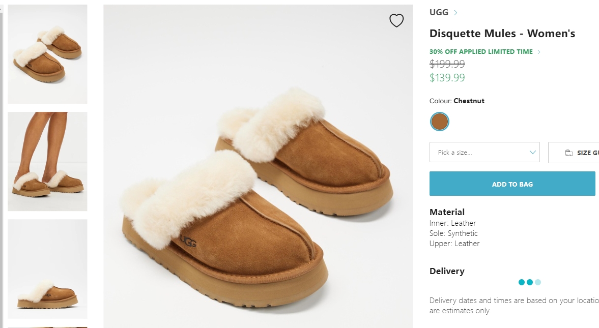 UGG女士棉拖30%折扣！现价$139.99！@ The Iconic